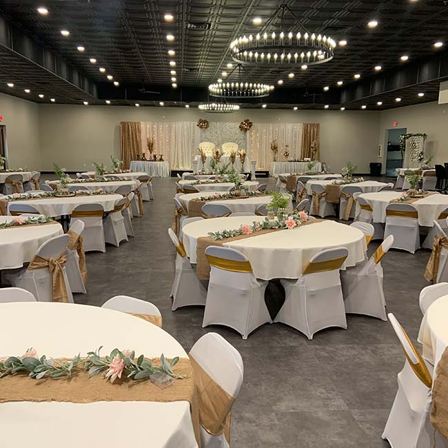 Wedding table settings hosted at Mastricola's On Broadway Berlin, WI banquet hall