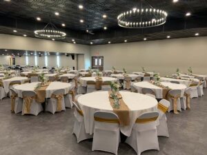 Wedding venue and event table settings hosted at Mastricola's On Broadway Berlin, WI large banquet hall