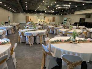 Wedding venue and event table settings hosted at Mastricola's On Broadway Berlin, WI large banquet hall